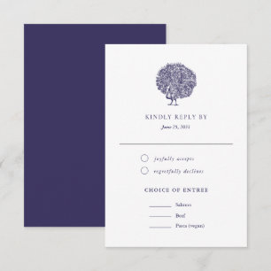 Elegant  Peacock Meal Choice Wedding RSVP Kaartje