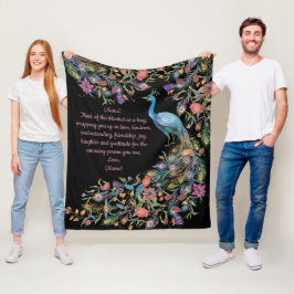 Elegant Peacock met Bloemen als Lusje en Bericht Fleece Deken