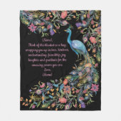 Elegant Peacock met Bloemen als Lusje en Bericht Fleece Deken (Voorkant)