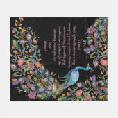 Elegant Peacock met Bloemen als Lusje en Bericht Fleece Deken (Voorkant (Horizontaal))
