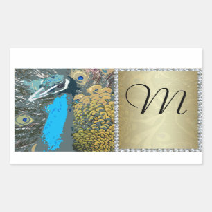 Elegant Peacock met Faux Jewels Monogram M Rechthoekige Sticker