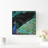 Elegant Peacock met  scrollen gepersonaliseerd Vierkante Klok (Huis)