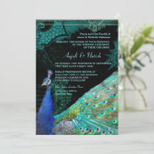 Elegant Peacock met scrollers Indische bruiloft Kaart (Staand voorkant)