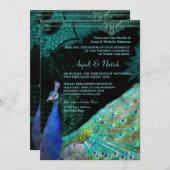 Elegant Peacock met scrollers Indische bruiloft Kaart (Voorkant / Achterkant)