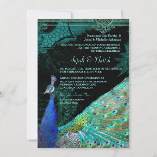 Elegant Peacock met  scrollers Indische bruiloft Kaart