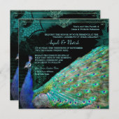 Elegant Peacock met scrollers Indische bruiloft Kaart (Voorkant / Achterkant)