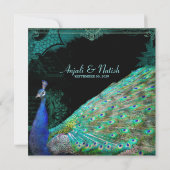Elegant Peacock met scrollers Indische bruiloft Kaart (Achterkant)