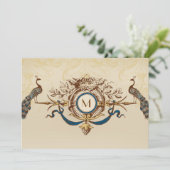 Elegant Peacock Monogram Vintage Wedding Invites Kaart (Staand voorkant)