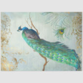 Elegant Peacock n Feathers Blue Gold-ontkoppeling Tissuepapier (Voorkant)