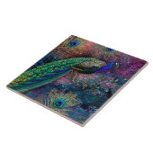 Elegant Peacock n Feathers  Gold Glitter Tegeltje (Zijkant)