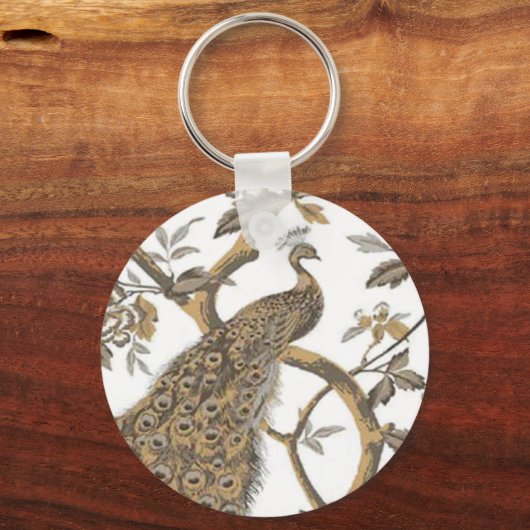 Elegant Peacock op wit Sleutelhanger (Voorkant)