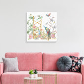 Elegant Peacock Oriental Flower Garden Chinoiserie Canvas Afdruk (Insitu (Woonkamer))