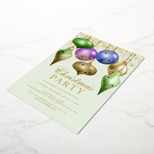 Elegant Peacock Ornament Kerstfeest Folie Uitnodiging (Gedraaid)