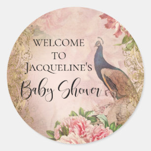 Elegant Peacock  Pioen Meisje Baby shower Ronde Sticker