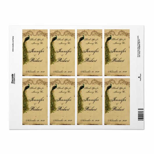 Elegant  Peacock Posh Weddenschap Wine Label (Full Sheet)