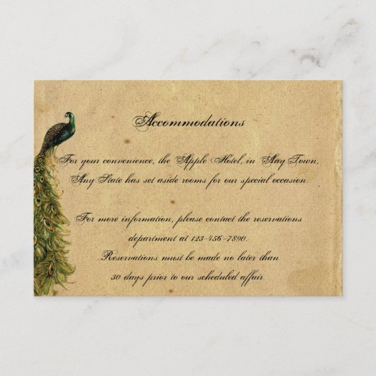 Elegant  Peacock Posh Wedding Insert Informatiekaartje (Voorkant)