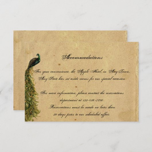 Elegant Peacock Posh Wedding Insert Informatiekaartje (Voorkant / Achterkant)