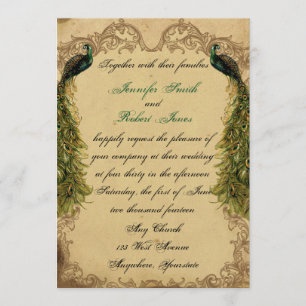 Elegant  Peacock Posh Wedding Invitation Kaart