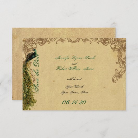 Elegant  Peacock Posh Wedding Save the Date (Voorkant / Achterkant)