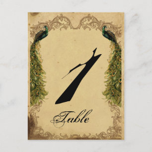 Elegant  Peacock Posh Wedding Table Number Briefkaart