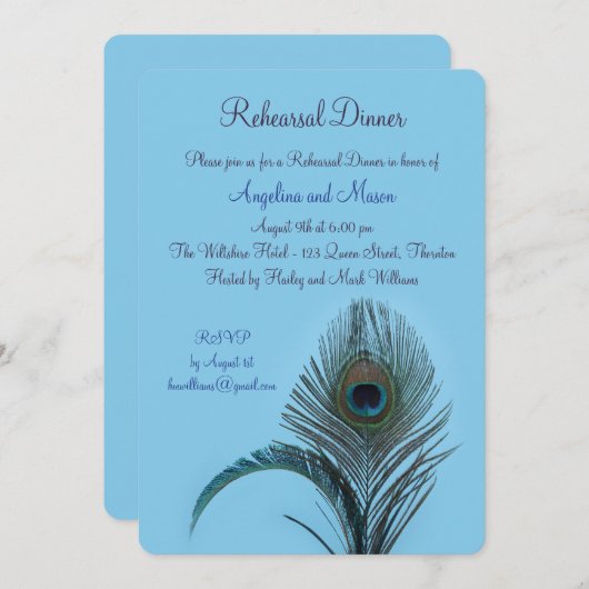 Elegant Peacock Rehearsal Dinner (turquoise) Kaart (Voorkant / Achterkant)