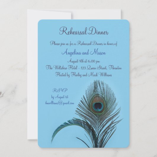 Elegant Peacock Rehearsal Dinner (turquoise) Kaart (Voorkant)