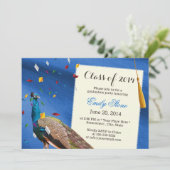 Elegant Peacock Royal Blue Graduation Party Kaart (Staand voorkant)