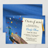 Elegant Peacock Royal Blue Graduation Party Kaart (Voorkant / Achterkant)