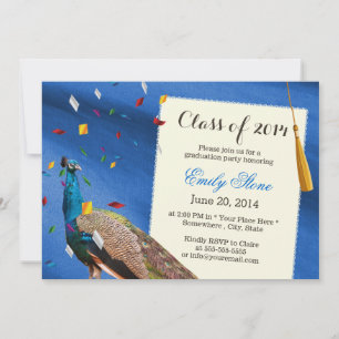 Elegant Peacock Royal Blue Graduation Party Kaart