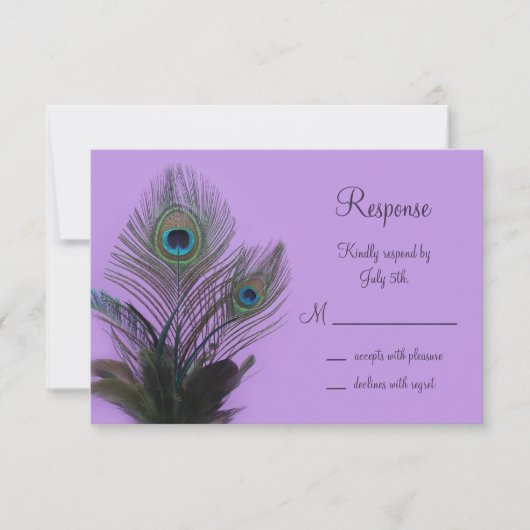 Elegant Peacock RSVP (paars) Kaartje (Voorkant)