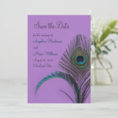 Elegant Peacock Save the Date (paars) (Staand voorkant)