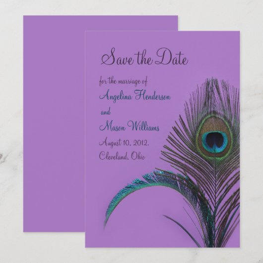 Elegant Peacock Save the Date (paars) (Voorkant / Achterkant)