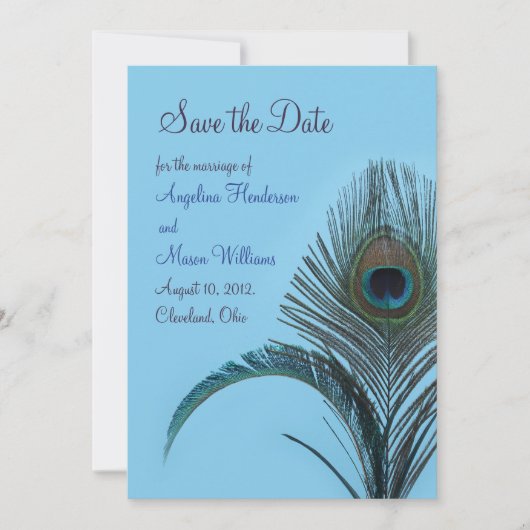 Elegant Peacock Save the Date (turquoise) (Voorkant)