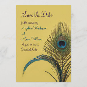Elegant Peacock sparen de Datum (geel) Save The Date