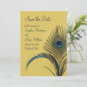 Elegant Peacock sparen de Datum (geel) Save The Date (Staand voorkant)