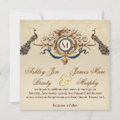 Elegant  Peacock Square Wedding Invitation Kaart (Voorkant)