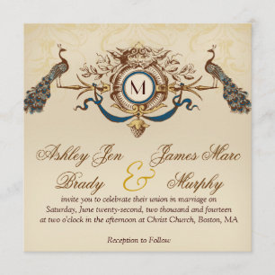 Elegant  Peacock Square Wedding Invitation Kaart