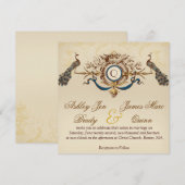 Elegant Peacock Square Wedding Invitation Kaart (Voorkant / Achterkant)