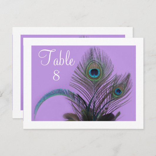 Elegant Peacock Table Number - witte grens Briefkaart (Voorkant / Achterkant)