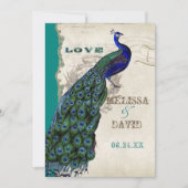 Elegant Peacock Tail Feathers Script Kaart (Voorkant)