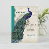 Elegant Peacock Tail Feathers Script Kaart (Staand voorkant)