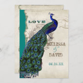 Elegant Peacock Tail Feathers Script Kaart (Voorkant / Achterkant)