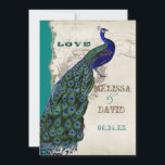 Elegant  Peacock Tail Feathers Script Kaart<br><div class="desc">Er zit een vleugje grilligheid en plezier in dit ontwerp met een pauw in volle intense kleuren van kobalt, pauw en aqua blauw met paarse en groene. Je hebt de keuze uit achtergrondkleuren, hier weergegeven in pauw of blauwgroen blauw. Selecteer tijdens het aanpassen gewoon "bewerken" en selecteer in het vervolgkeuzemenu...</div>