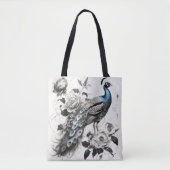 Elegant Peacock Tote Bag with Floral Illustration (Voorkant)