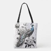 Elegant Peacock Tote Bag with Floral Illustration (Achterkant)