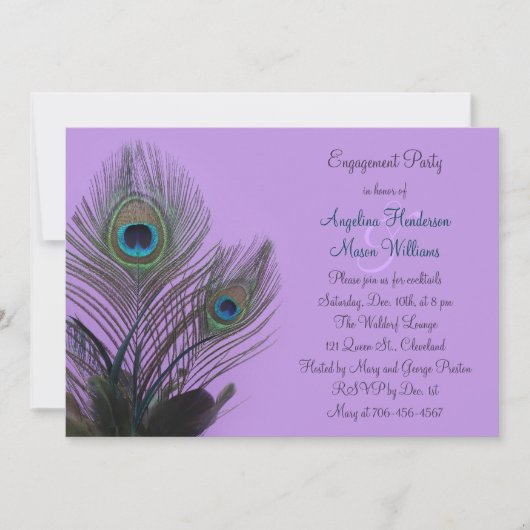 Elegant Peacock Verloving Invitation (paars) Kaart (Voorkant)