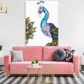 Elegant Peacock Waterverf Roze Canvas Afdruk (Insitu (Woonkamer))