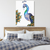 Elegant Peacock Waterverf Roze Canvas Afdruk (Insitu (Slaapkamer))