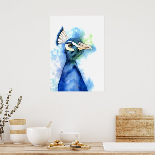 Elegant Peacock Waterverf schilderen Poster (Keuken)