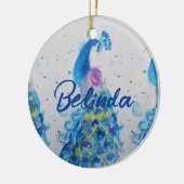 Elegant Peacock Waterverf Vogelvogels Navy Blue Keramisch Ornament (Links)